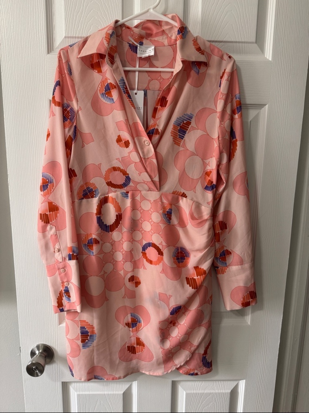 NWT ANONYME PEACH Long Sleeve Geo-Print Shirt Dress